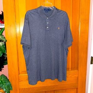 POLO RALPH LAUREN Charcoal Gray Cotton Knit Polo Shirt Sz XXL Vintage